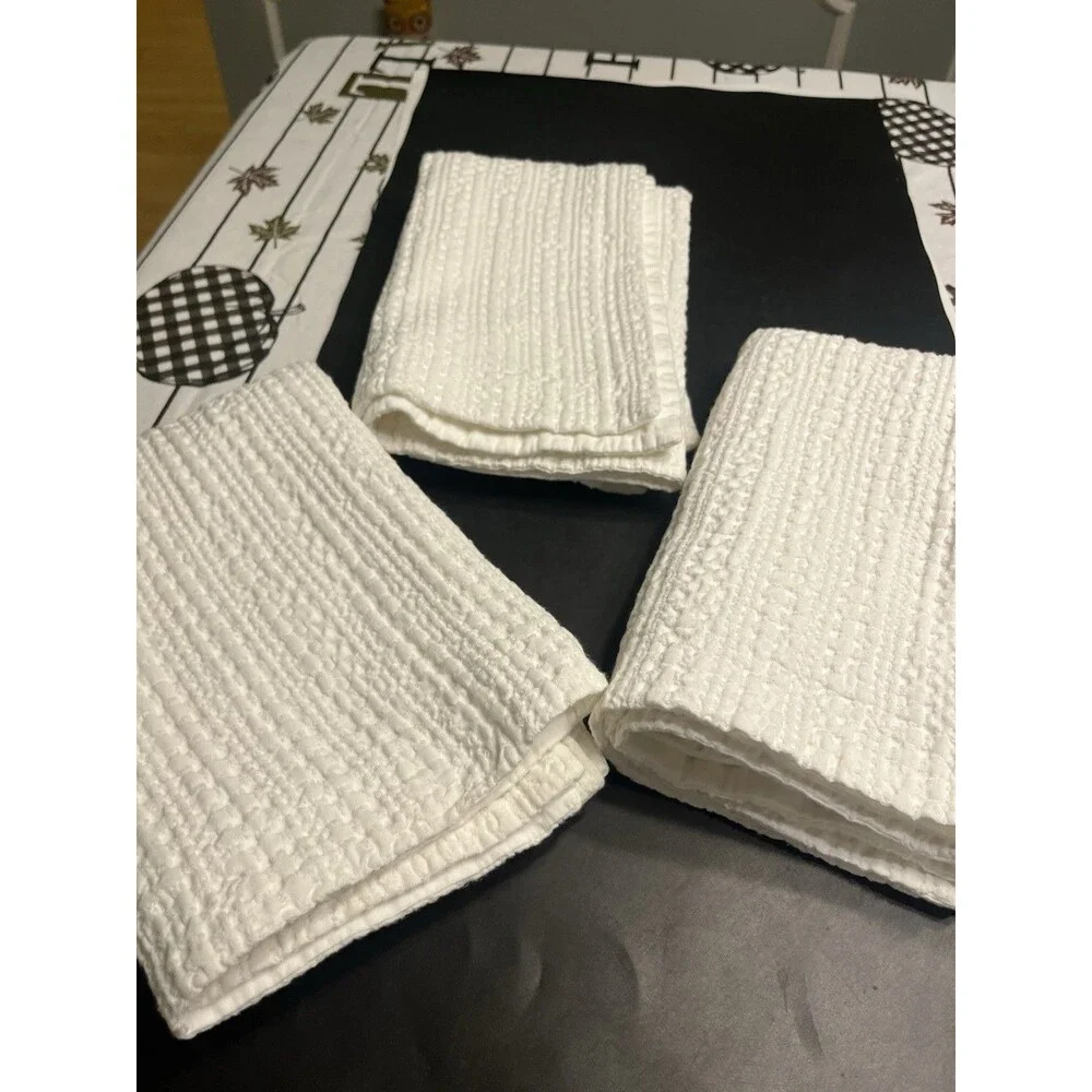 3 Pottery Barn White Waffle Knit 100% Cotton 26x20” Pillow Cover Shams